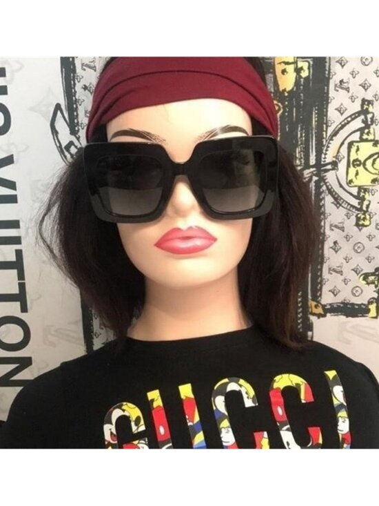 New Authentic Gucci GG0328S 001 Black Square Sunglasses Grey Gradient Lenses main image 5